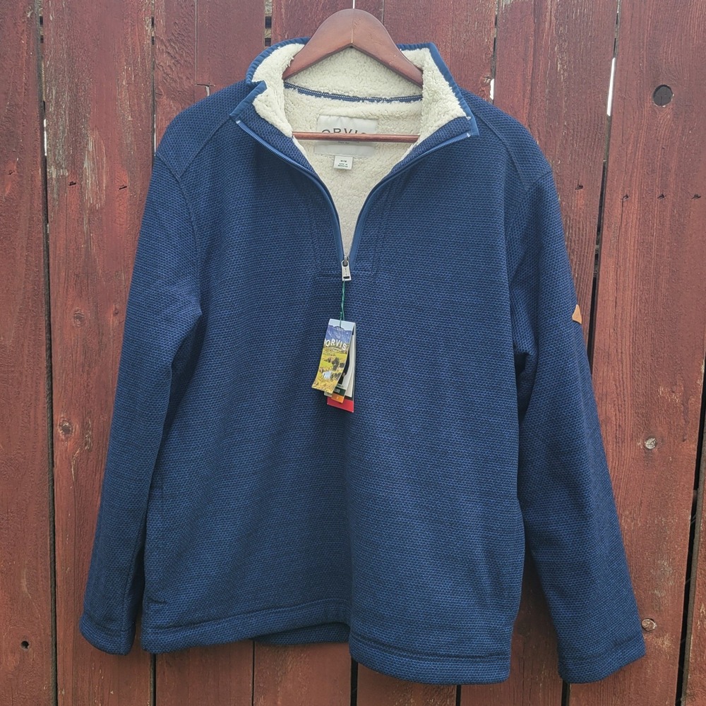 Orvis 1/4 Zip Pullover Sweater Men's Size M Navy Blue Fleece Lined 1526440 NWT